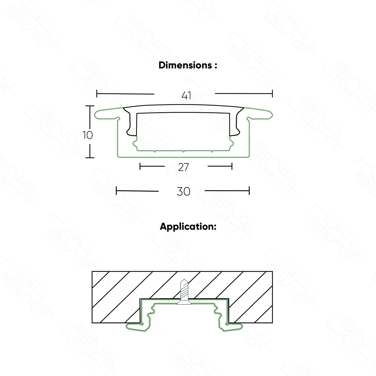 Black Wide Recessed Aluminium Channel 3010A-2BK